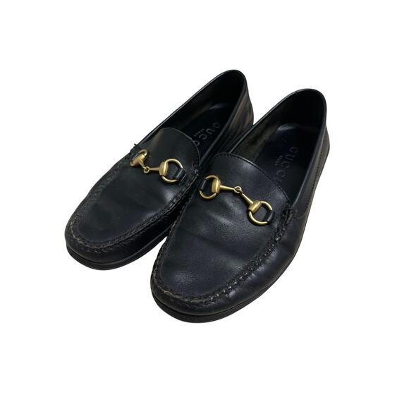 Gucci Men's Jordaan Black leather Web Driver Loafers horsebit gold size 10 - Picture 1 of 9